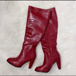 Catherine Malandrino Red Snakeskin Tall Boots